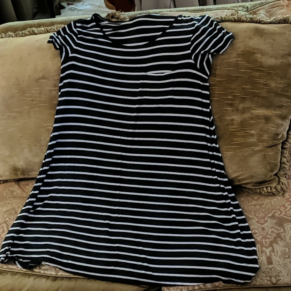 Black and White Striped T-shirt Dress Relaxed Fit
